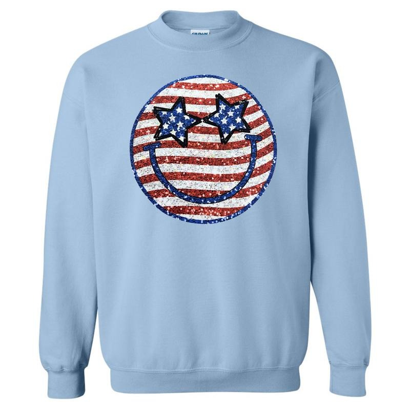 FAKE Glitter USA Happy Face Sweatshirt T-Shirts, Hoodie | HypeDripTees.com