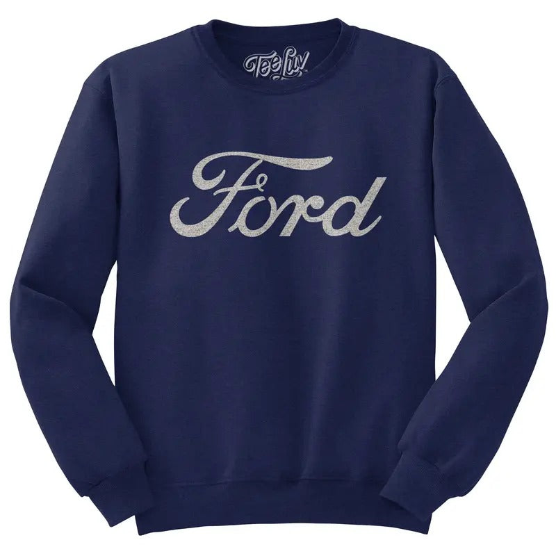 Faded Ford Cat Logo Crewneck Sweatshirt - Navy Blue T-Shirts, Hoodie | HypeDripTees.com