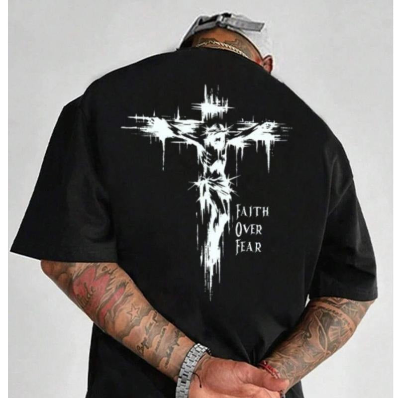 Faith Over Fear 1 Side Tee Cotton Casual Street Style Crew Neck Short Sleeve T-Shirt Trendy Top for Women for Men,...