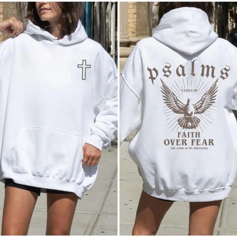 Faith Over Fear Christian Hoodie Christian PSALMS Bible Verse Hoodie 2 Sided Unisex Fabric Cotton For Men Women...