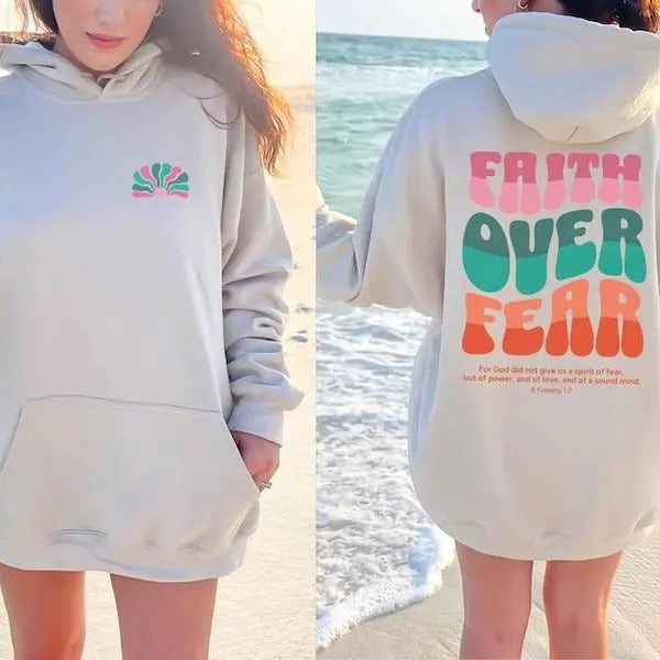 Faith Over Fear Hoodie, Christian Hoodie Bible Verse, Aesthetic Sweatshirts, Jesus Hoodie, Church hoodie, Trendy Hoodie...