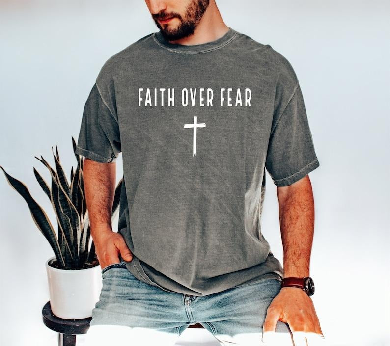 Faith Over Fear T-Shirt, Church Shirt, Christian Gift Tee, Religious Shirts, Bible Verse, Jesus Lover, Faith,...