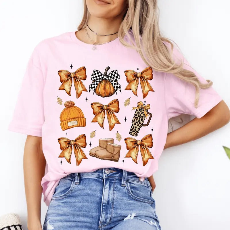 Fall Basics Coquette Shirt. Casual Fall Softstyle Unisex T-Shirt. Cute Graphic Tee Hoodie, Sweatshirt | HypeDripTees.com