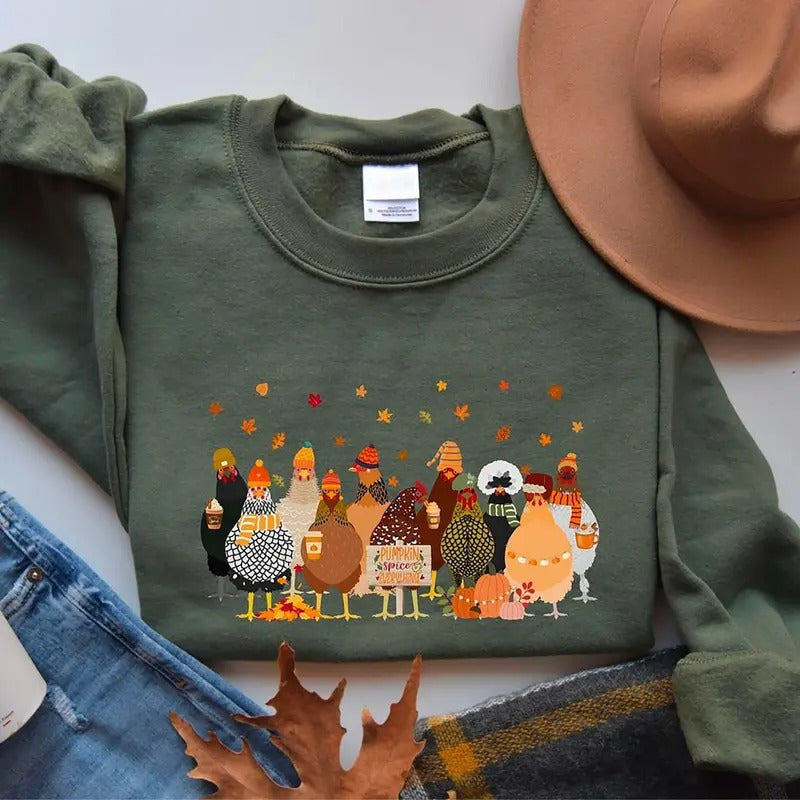 Fall Chicken Sweatshirt, Halloween Chicken Shirt, Thanksgiving Chicken Sweatshirt, Humorous Fall Chickens Shirt, Chicken...