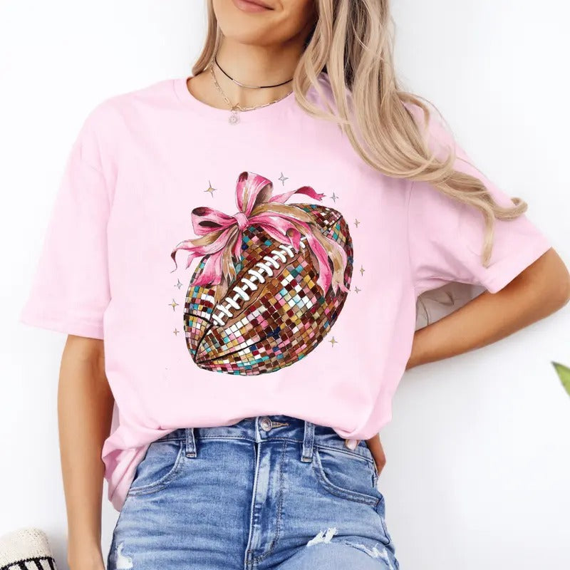 Fall Coquette Bow and Football Shirt. Fall Softstyle Unisex T-Shirt. Cute Graphic Tee Hoodie, Sweatshirt | HypeDripTees.com