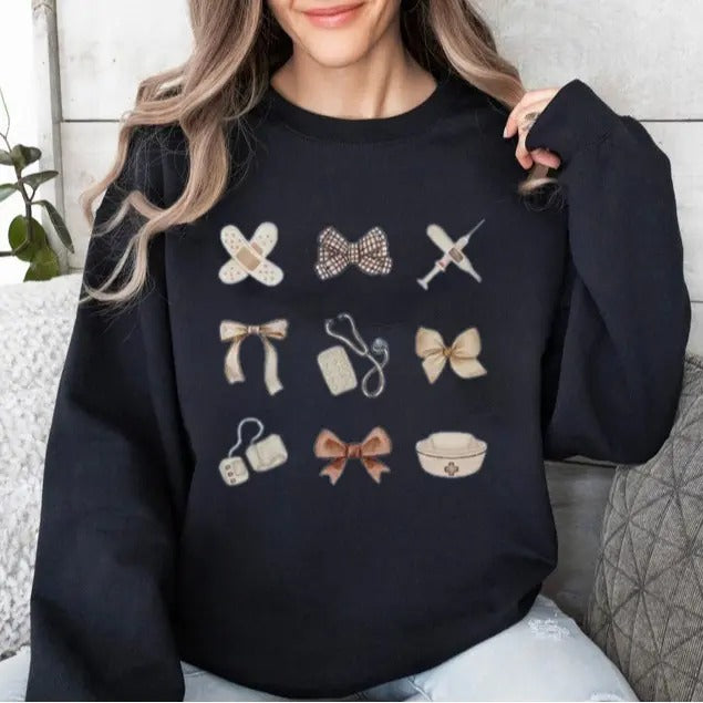 Fall Nurse Sweatshirt, Nurse Coquette Bow Shirt, Girlcore Nursing School Sweater, New Nurse Gift Soft Girl Nurse...