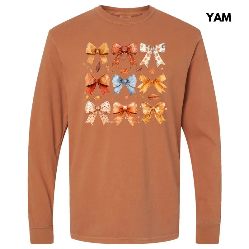 Fall Season Bow Collage Long Sleeve Comfort Colors T-Shirt 'NLB' Hoodie, Sweatshirt | HypeDripTees.com
