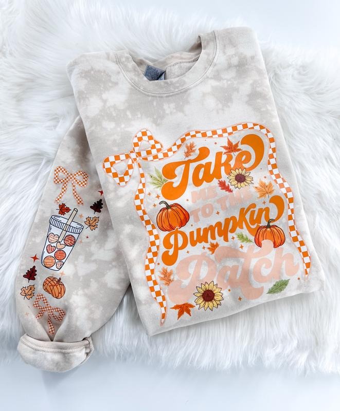 Fall Take Me to the Pumpkin Patch Falling Leaves Bleached Graphic Sweatshirt or Hoodie Unisex  Womenswear Crewneck Casual...