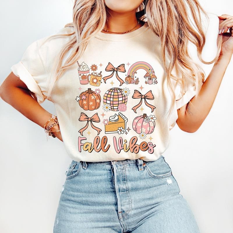 Fall Vibes T-Shirt, Fall T-Shirt, Autumn T-Shirt, Retro fall T-Shirt, Fall , Coquette pumpkin T-Shirt, Coffee fall...