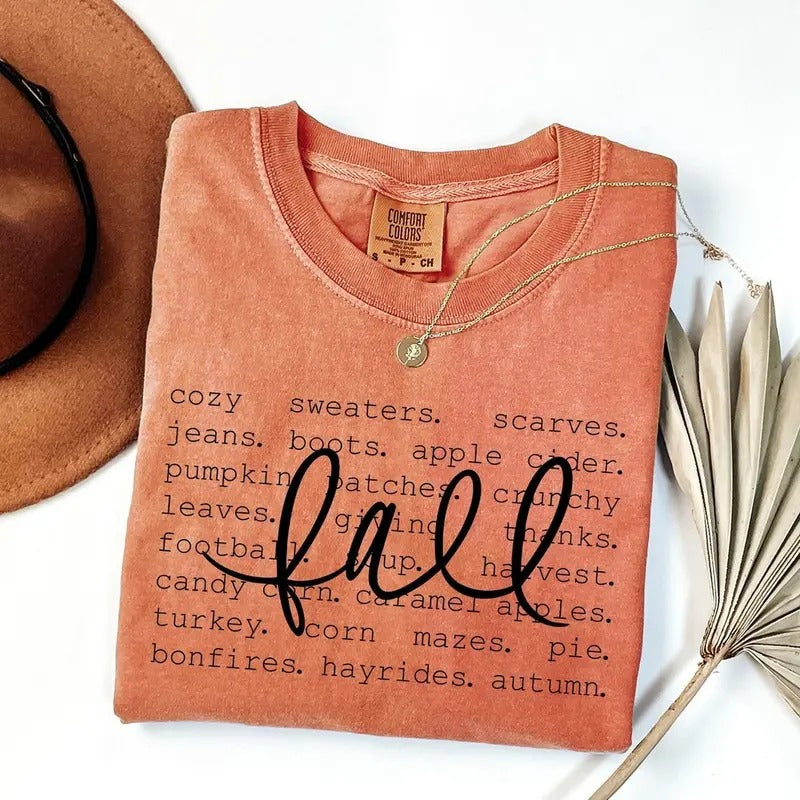Fall Words Shirt, Women's Fall Shirt, Autumn Shirt, Hello Fall T-Shirt, Thanksgiving Tee, Fall Graphic Tees, Comfort...