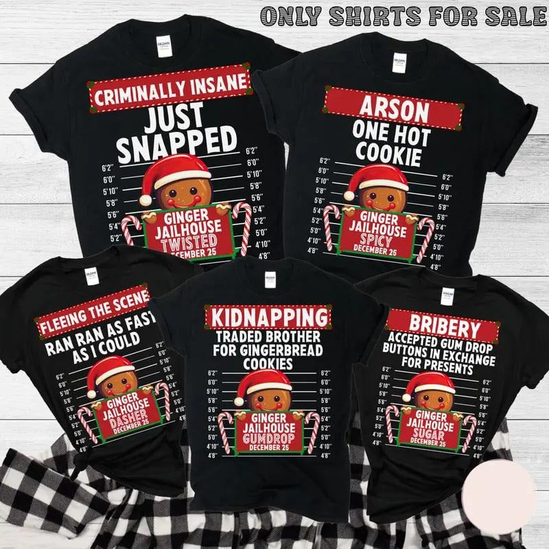Family Christmas Shirt, Group Matching Christmas outfits, Funny Gingerbread Inmate Christmas Party Tees, Matching Family...