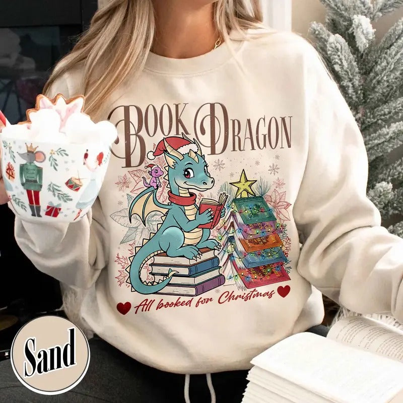 Fantasy Book Dragon Sweatshirt, Fantasy Dragon Bookish Shirt, Fantasy Book Lover Shirt, Book Gift, Dragon Book Light...