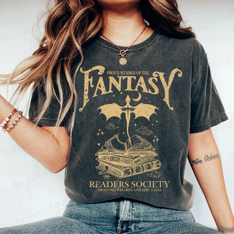 Fantasy Readers Society Shirt Bookish Shirt for Romance Readers Vintage Reading Shirt for Women Gift for Book Lovers...