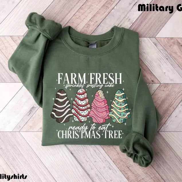 Farm Fresh Christmas Tree Shirt, Christmas Tree Cake Shirt, Christmas Cake Sweatshirt, Christmas Crewneck, Christmas...