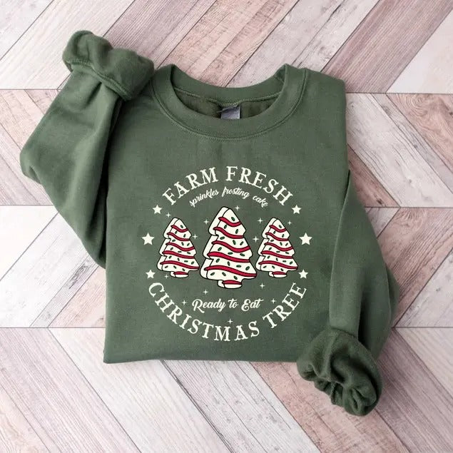 Farm Fresh Christmas Tree Z-Shirt, Christmas Tree Cake Shirt, Christmas Cake Sweatshirt, Christmas Crewneck, Christmas...