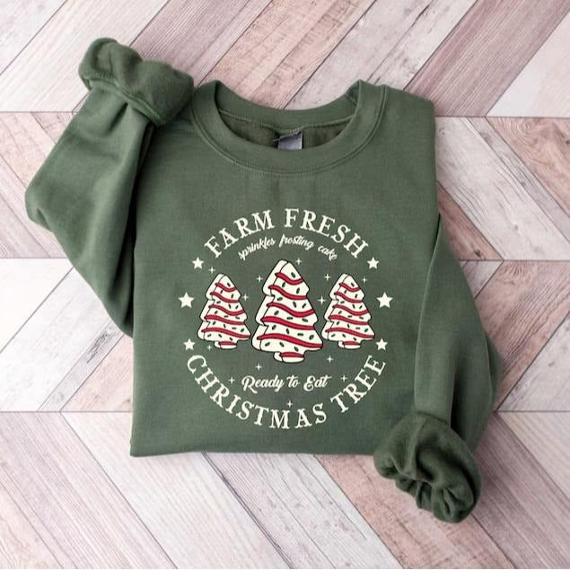 Farm Fresh Christmas Tree shirt and cake design crewneck. Festive Christmas sweatshirt or tee, perfect holiday wear and...
