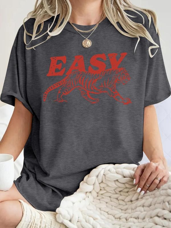 Fashion Vintage Style Women's Summer T-Shirt with Tiger Print, Casual Breathable Short Sleeve Top, Fitted for Daily Wear...