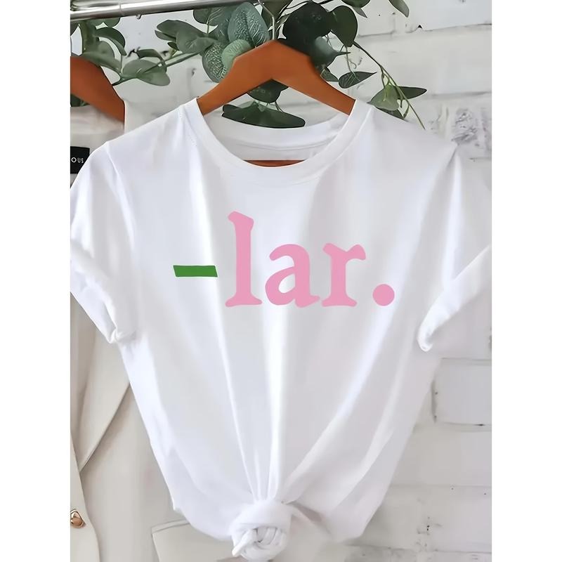 Fashionable Black  Letter Printed T-Shirt, Women'S Short Sleeved Round Neck Casual Top, Soft, Machine Washable, Suitable...