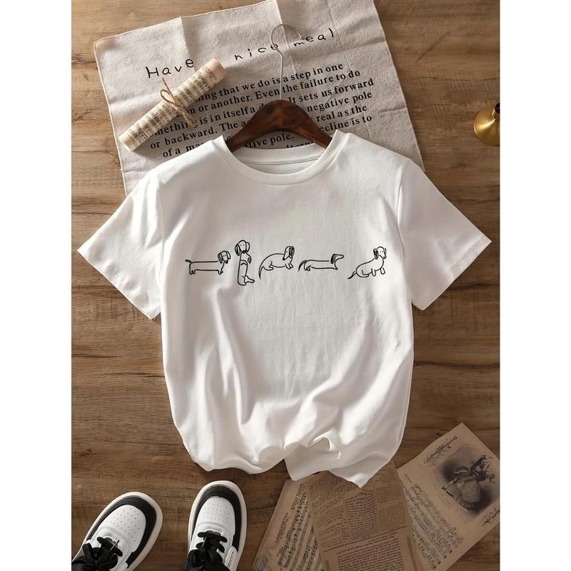 Fashionable Letter Cartoon Print Women'S Round Neck T-Shirt, Simple Design, Comfortable And Breathable, Suitable for...