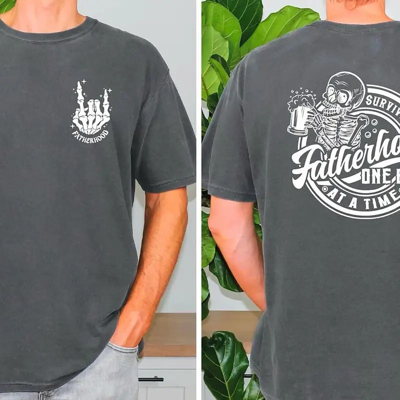 Fatherhood Front And Back Shirt, Surviving Fatherhood One Beer At A Time T-Shirt, Funny Father Tee, Drinking Husband...
