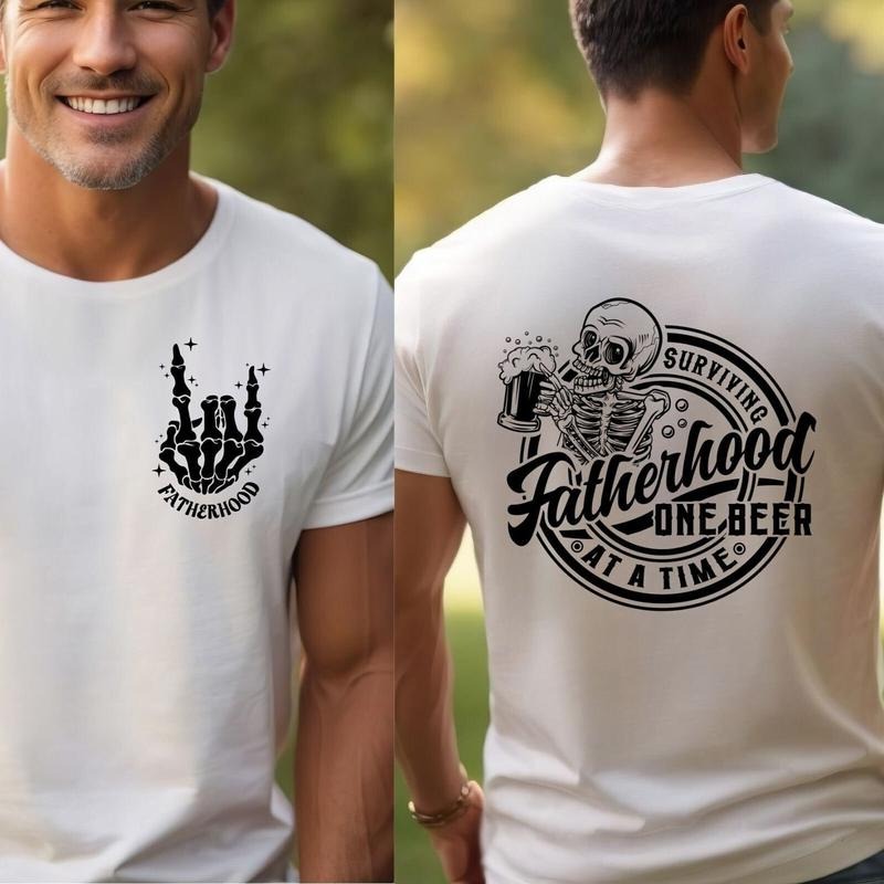 Fatherhood Front And Back Shirt, Surviving Fatherhood One Beer At A Time, Funny Father Tee, Drinking Husban, Fathers Day...