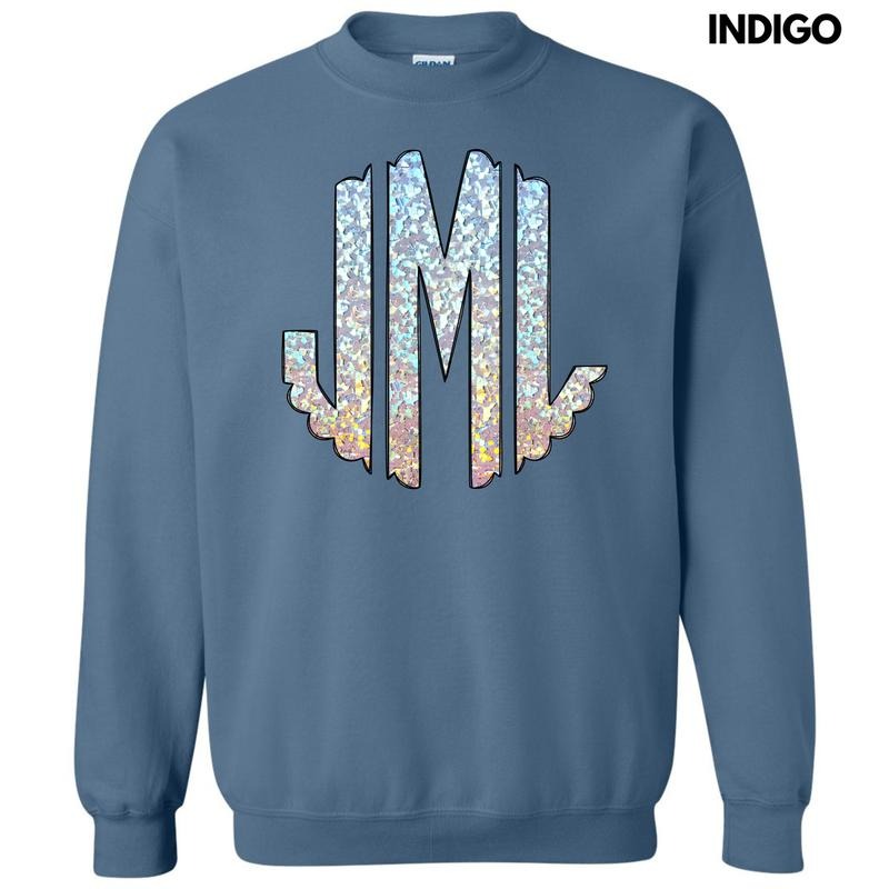 Faux Foil Glitter Monogram Sweatshirt 'NLB' T-Shirts, Hoodie | HypeDripTees.com