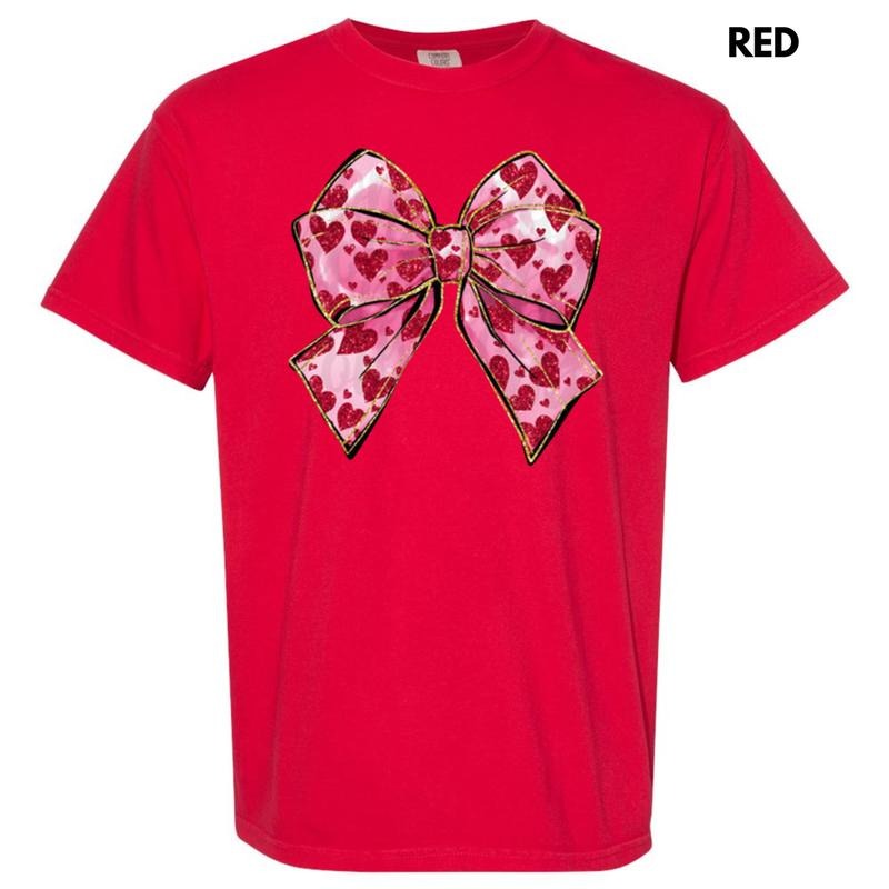 Faux Glitter Heart Bow Comfort Colors T-Shirt Hoodie, Sweatshirt | HypeDripTees.com