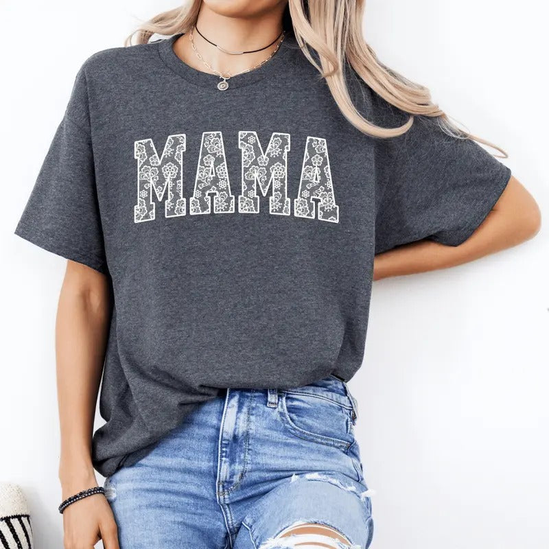 Faux Lace Mama Unisex Shirt, Mother's Day Shirt, Available in Long Sleeve or Short Sleeve Hoodie, Sweatshirt