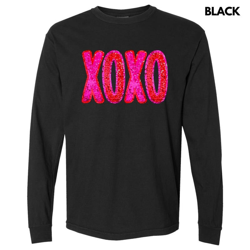 Faux Sequin XOXO Long Sleeve Comfort Colors T-Shirt 'NLB Hoodie, Sweatshirt | HypeDripTees.com