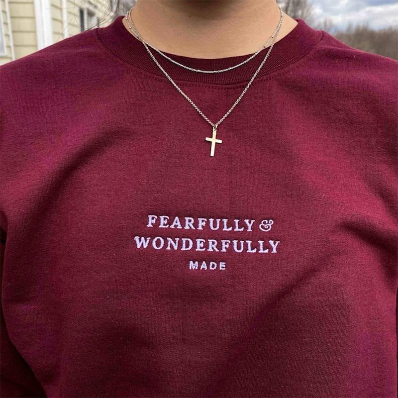 Fearfully and Wonderfully Made Christian Embroidered Sweatshirt, Christian Crewneck T-Shirts, Hoodie | HypeDripTees.com