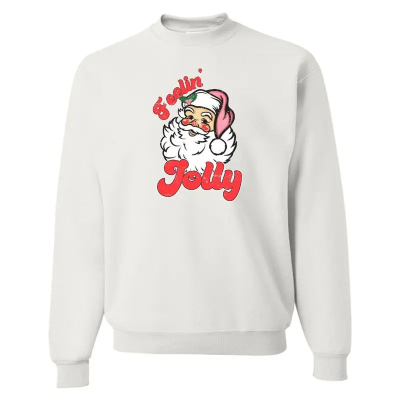 'Feelin' Jolly' Santa Sweatshirt, Christmas Cozy Sweater T-Shirts, Hoodie | HypeDripTees.com