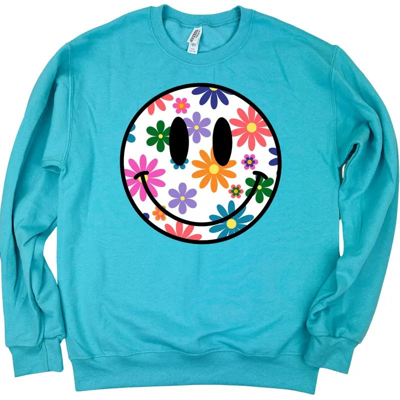 Feeling Floral Happy Face Sweatshirt 'NLB' T-Shirts, Hoodie | HypeDripTees.com