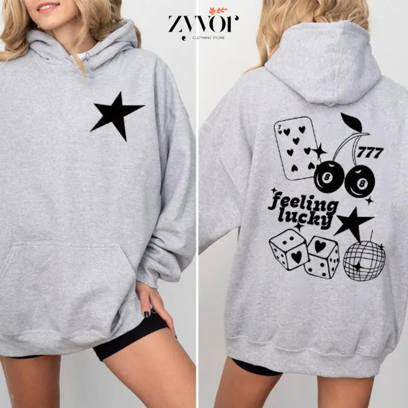 Feeling Lucky Hoodie Casual Street Style Fleece Fabric Pullover Sweatshirt for Women for Men T-Shirts | HypeDripTees.com