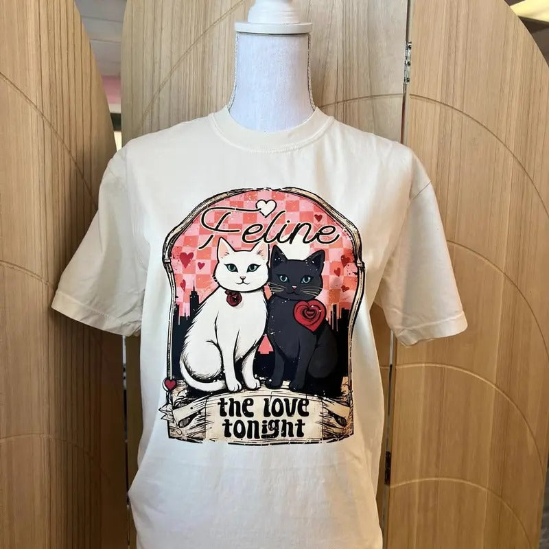 Feline The Love Tonight Graphic Tee - Comfort Colors Tee - Cat Shirt Hoodie, Sweatshirt | HypeDripTees.com