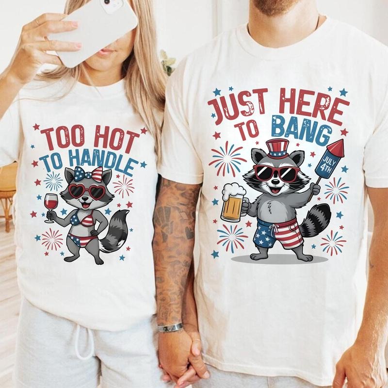 Feral 4th of July Couples Shirts, Funny Fourth of July Couples Shirt, His And Her Couple Shirts, Matching 4th of July...