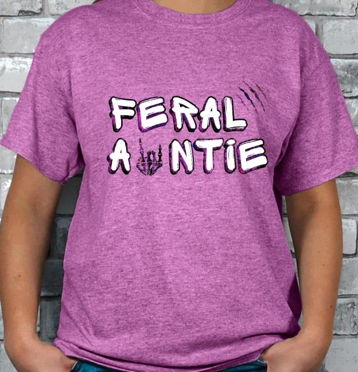 Feral Auntie T-shirt Casual Comfortable Fit Short Sleeve Top with Print Design Hoodie, Sweatshirt | HypeDripTees.com