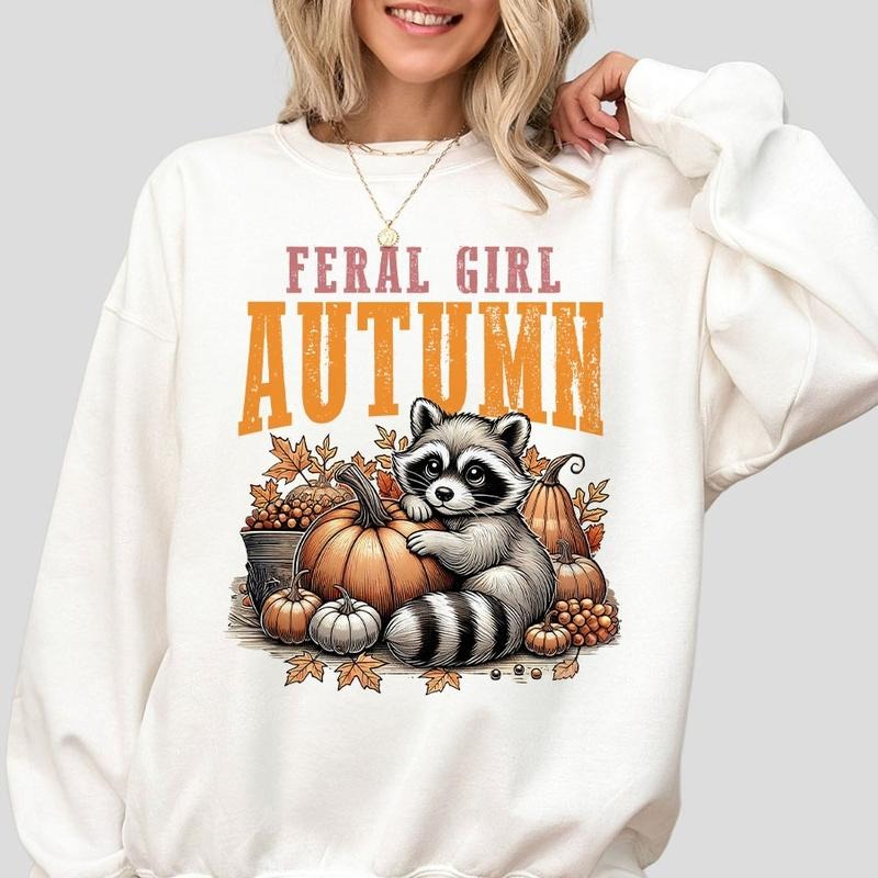 Feral Girl Autumn Sweatshirt, Fall Raccoon Shirts, Funny Autumn Sweatshirt, Shirt For Women, Funny Raccoon T-shirt,...