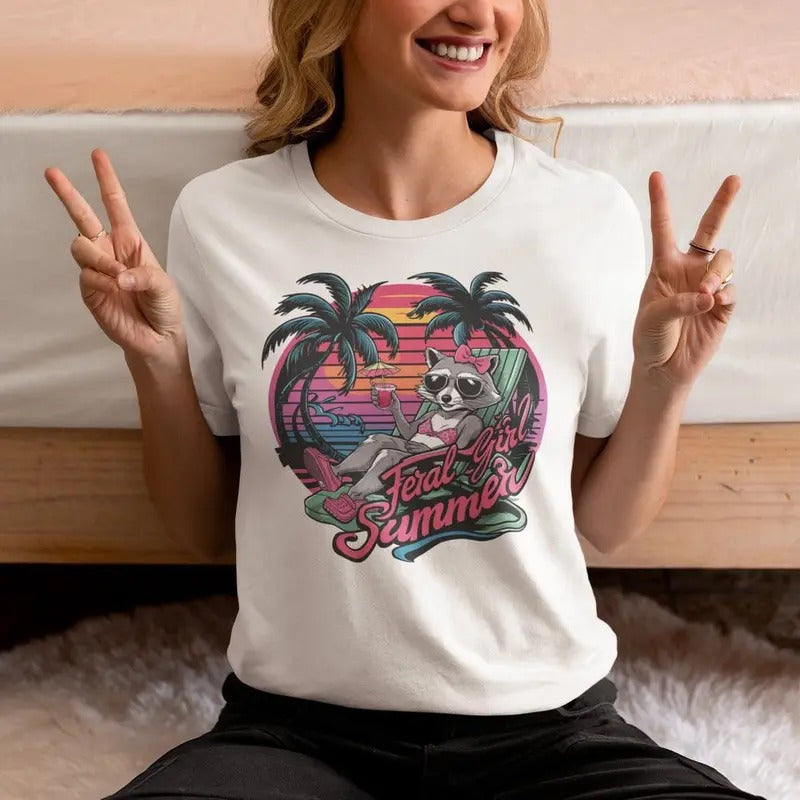 Feral Girl Raccoon Shirt Feral Girl Summer Raccoon Lover Gift Cute Raccoon Tshirt Hoodie, Sweatshirt | HypeDripTees.com