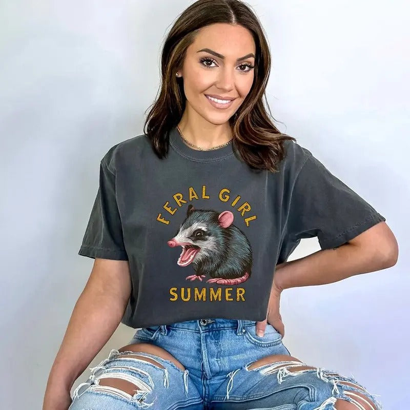 Feral Girl Summer Opossum T-shirt Hoodie, Sweatshirt | HypeDripTees.com