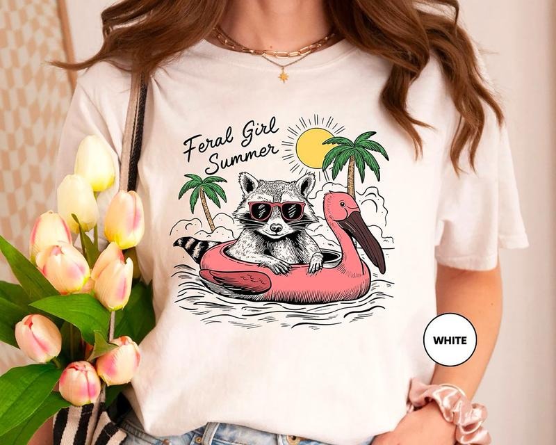 Feral Girl Summer Raccoon Shirt, Funny Meme Raccoon Sweatshirt, Funny Raccoon Tee, Feral Summer Shirt, Cowgirl Shirt,...