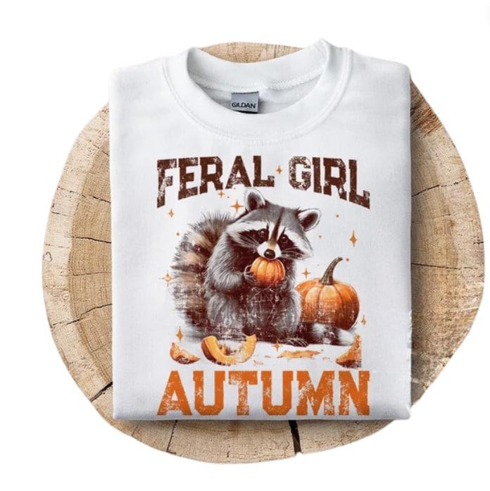 Feral Girl autumn shirt, feral , Funny fall T-shirt, fall girl , Funny raccoon T-shirt, Vintage Feral Girl fall , Trendy...
