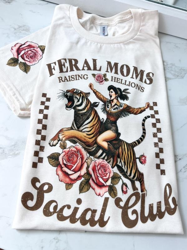 Feral Moms Social Club Short Sleeve Graphic Tee Unisex Screen Printed T-Shirt Womenswear Crewneck Casual Tshirt Top...