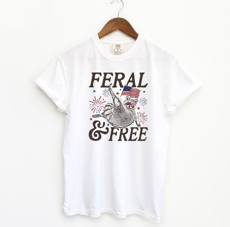 Feral and Free 4th Of July Tshirt, Raccoon Comfort Colors Shirt, Funny America Raccoons Meme Tshirt Hoodie, Sweatshirt
