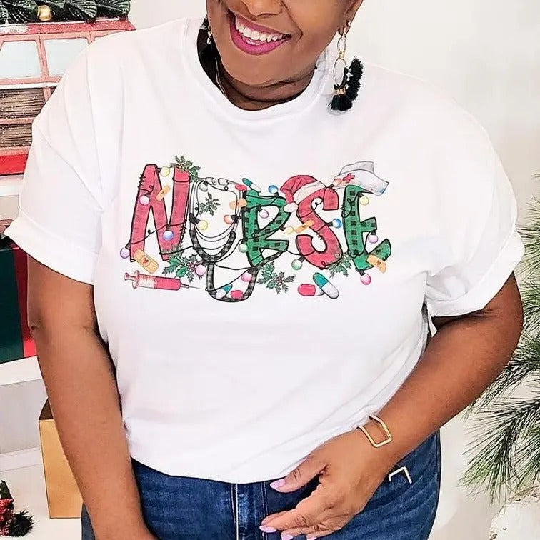 Festive Christmas Nurse T-Shirt, Unisex Shirt, Full Size, Full Color, Gift For Friend Hoodie, Sweatshirt | HypeDripTees.com