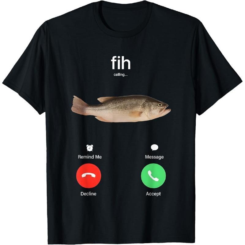Fih Calling Remind Me Message Decline Accept Phone Call Fish T-Shirt for Men Soft Natural Cotton Top Streetwear Hoodie,...