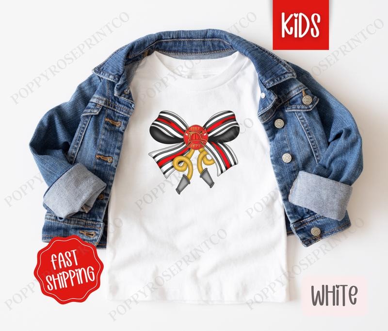 Firefighter Coquette Bow Kids Shirt - Children's Tshirt - Cute Youth Tee Gildan Hoodie, Sweatshirt | HypeDripTees.com