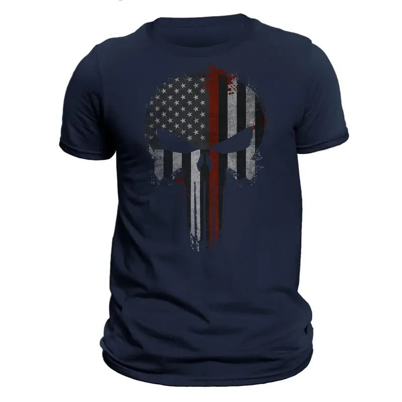 Firefighter Thin Red Line Flag Skull T-Shirt Hoodie, Sweatshirt | HypeDripTees.com