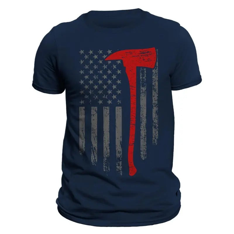 Firefighter Thin Red Line Flag With Axe 2.0 Men's T-Shirt Hoodie, Sweatshirt | HypeDripTees.com