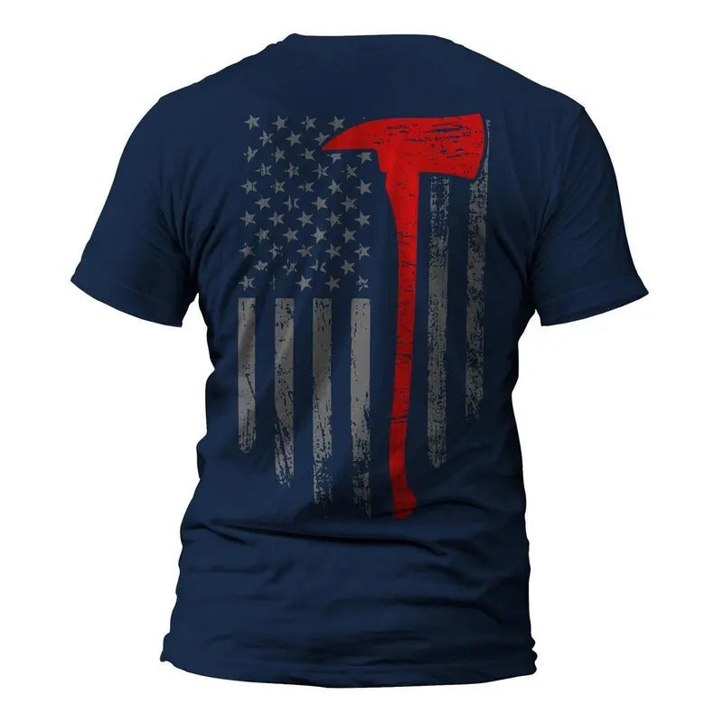 Firefighter Thin Red Line Flag With Axe 2.0 Back Print Men's T-Shirt Hoodie, Sweatshirt | HypeDripTees.com