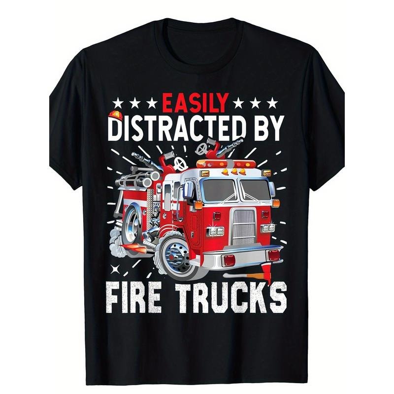 Firefighters Easily Distracted By Fire Trucks Men Boys T-Shirt - Made in USA Hoodie, Sweatshirt | HypeDripTees.com